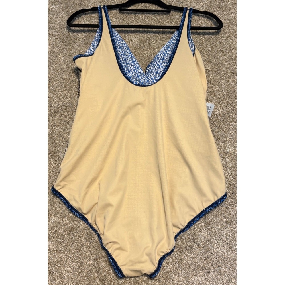 Lands End Swimsuit One Piece Womens Size 16 Blue Geometric Surplice Wrap Front - Picture 5 of 9